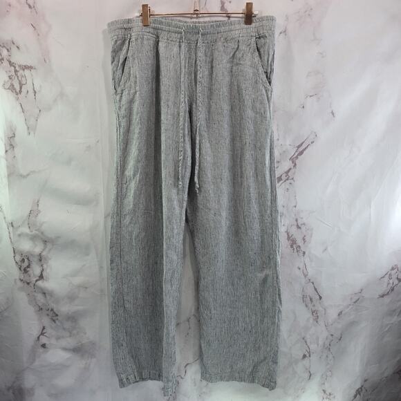 Allen Allen Pant Womens Medium 34x31 Black Stripe Linen Pull On Straight Vtg - Picture 1 of 12